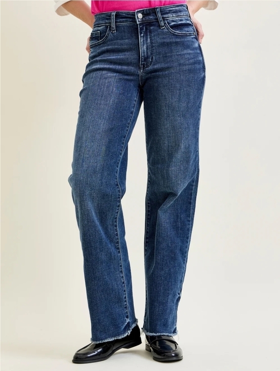 Judy Blue Denim - Judy Blue Lux Wide Leg Mid Rise Dark Blue Jeans